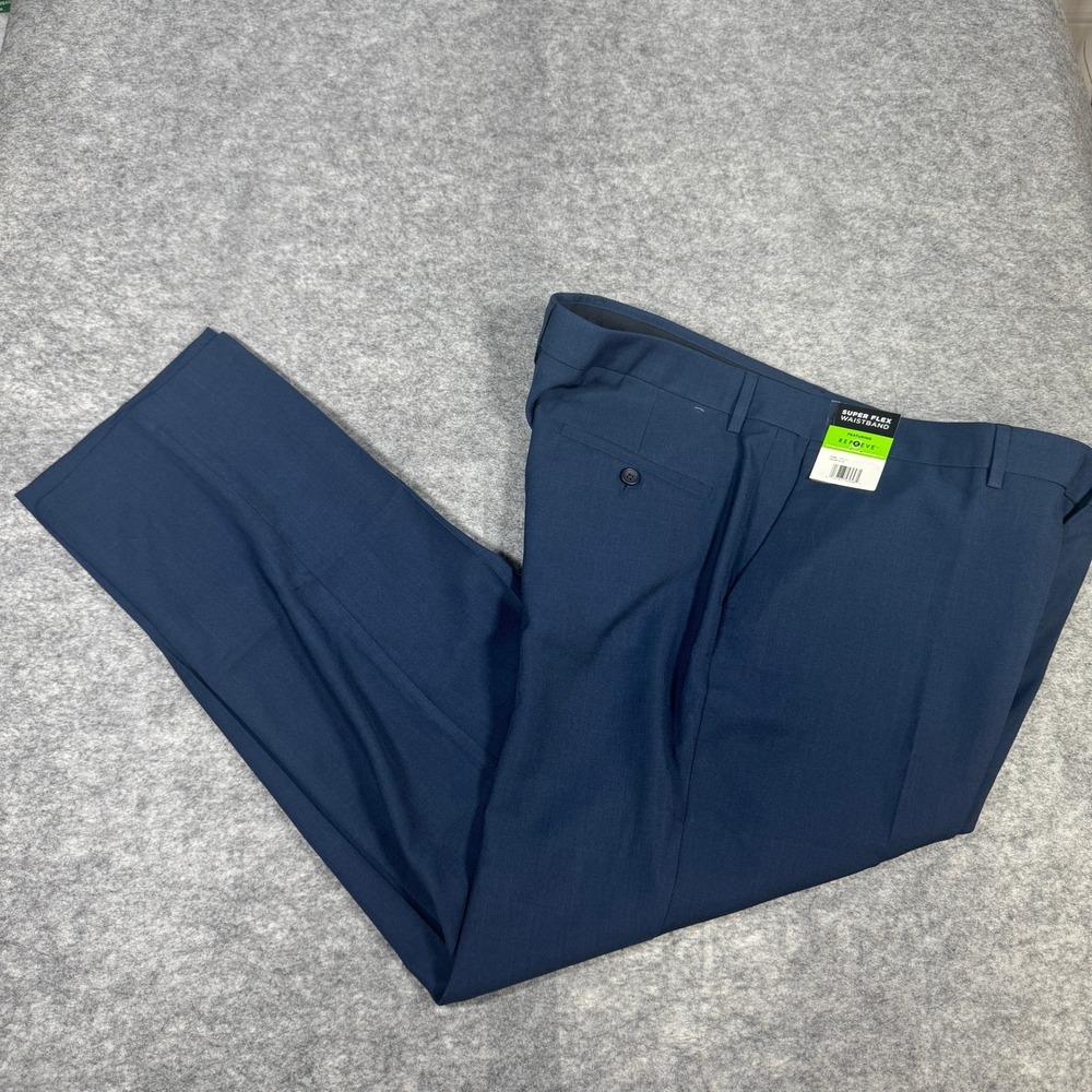 Haggar Mens 40x32 Blue Straight Fit Dress Pants Super Flex Waistband New
